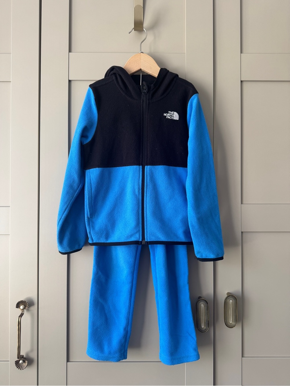 North Face Glacier Hooded Fleece Zip Jacket Blue Black 5Y Boys Pant Hoodie Set